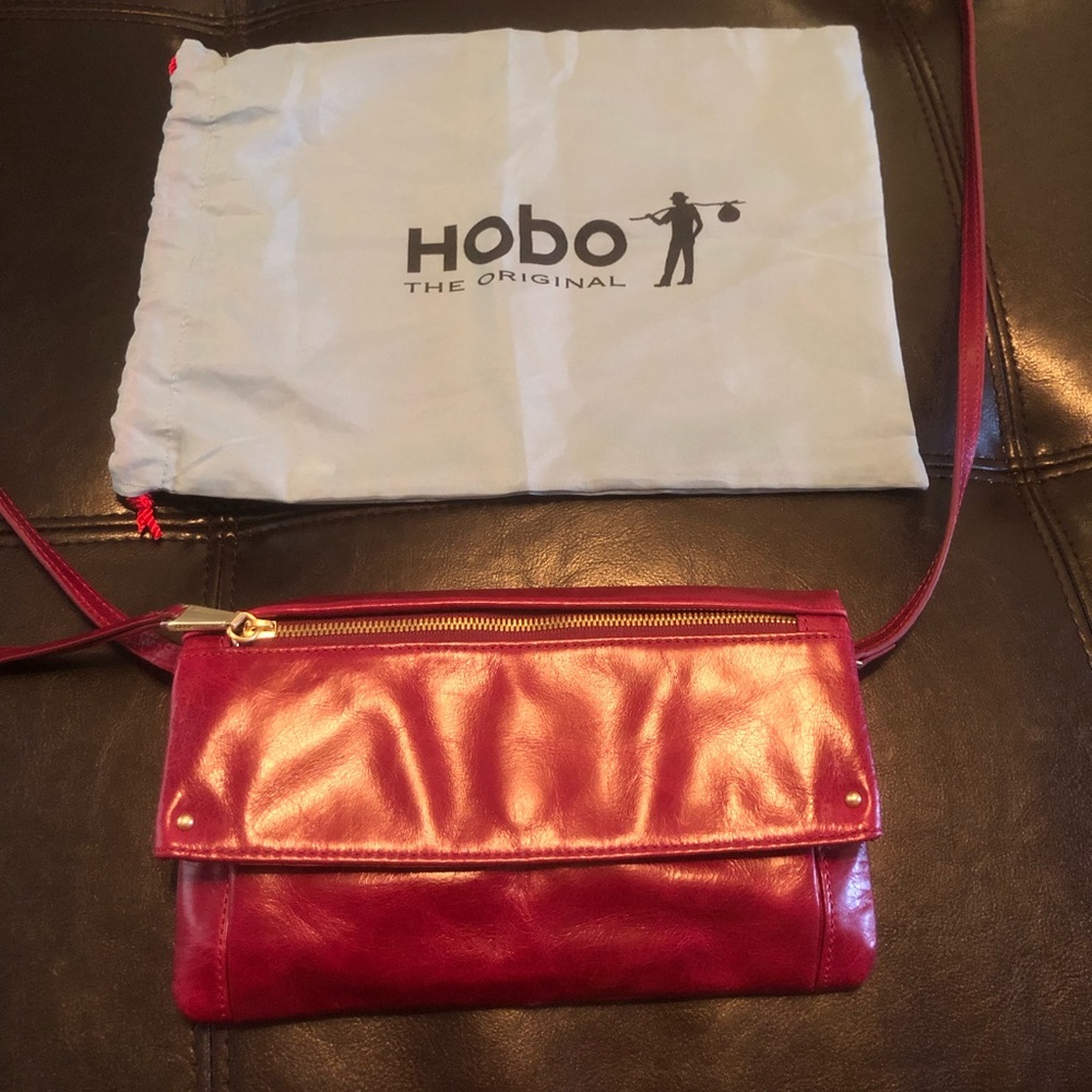 Hobo Rudy Raspberry Foldover Crossbody Women's Le… - image 1